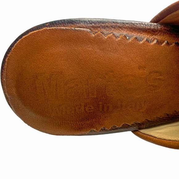 MARTE'S Walnut Brown Leather Open Toe Block Heel Mules - Picture 2 of 10